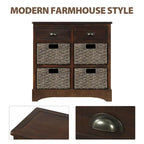 Rustic Storage Cabinet with Two Drawers and Four Classic Rattan Basket - 28L x 11.8W x 28H