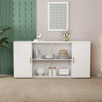 Side Cabinet with 2 Solid Doors and 1 Glass Door – E1 MDF, White / Black Brown