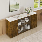 Side Cabinet with 2 Solid Doors and 1 Glass Door – E1 MDF, White / Black Brown