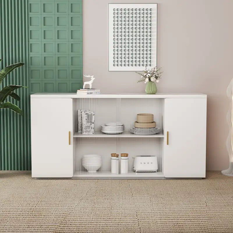 Side Cabinet with 2 Solid Doors and 1 Glass Door – E1 MDF, White / Black Brown
