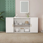 Side Cabinet with 2 Solid Doors and 1 Glass Door – E1 MDF, White / Black Brown