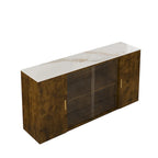 Side Cabinet with 2 Solid Doors and 1 Glass Door – E1 MDF, White / Black Brown