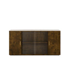 Side Cabinet with 2 Solid Doors and 1 Glass Door – E1 MDF, White / Black Brown