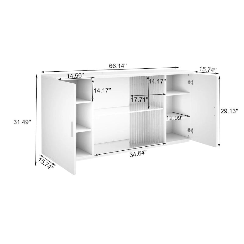 Side Cabinet with 2 Solid Doors and 1 Glass Door – E1 MDF, White / Black Brown