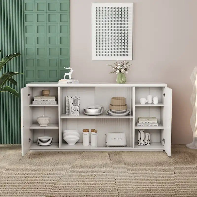 Side Cabinet with 2 Solid Doors and 1 Glass Door – E1 MDF, White / Black Brown