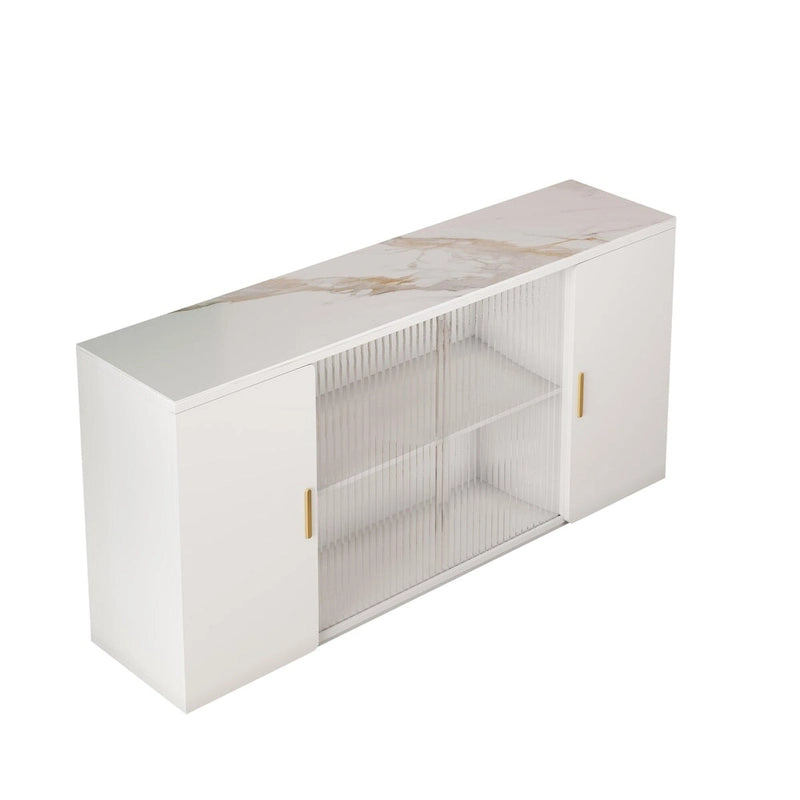 Side Cabinet with 2 Solid Doors and 1 Glass Door – E1 MDF, White / Black Brown