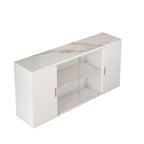 Side Cabinet with 2 Solid Doors and 1 Glass Door – E1 MDF, White / Black Brown