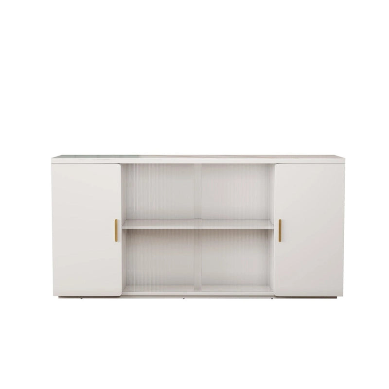 Side Cabinet with 2 Solid Doors and 1 Glass Door – E1 MDF, White / Black Brown