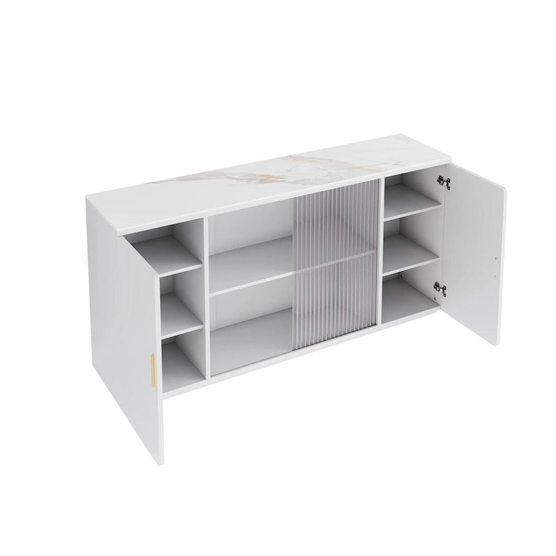 Side Cabinet with 2 Solid Doors and 1 Glass Door – E1 MDF, White / Black Brown