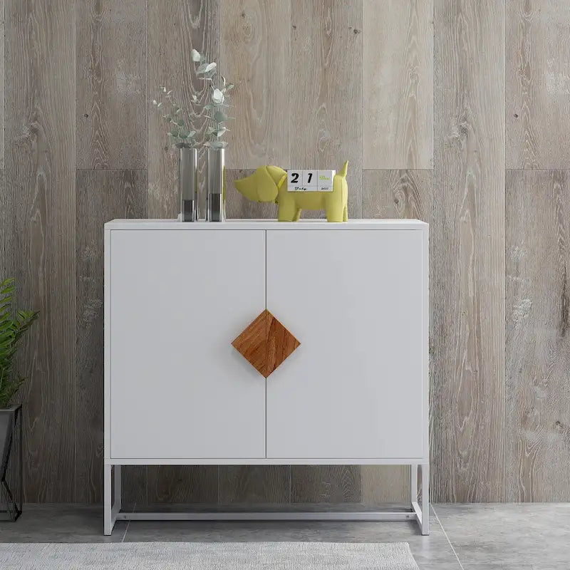 2-Door Sideboard Cabinet with Square Handles – MDF and Iron Frame