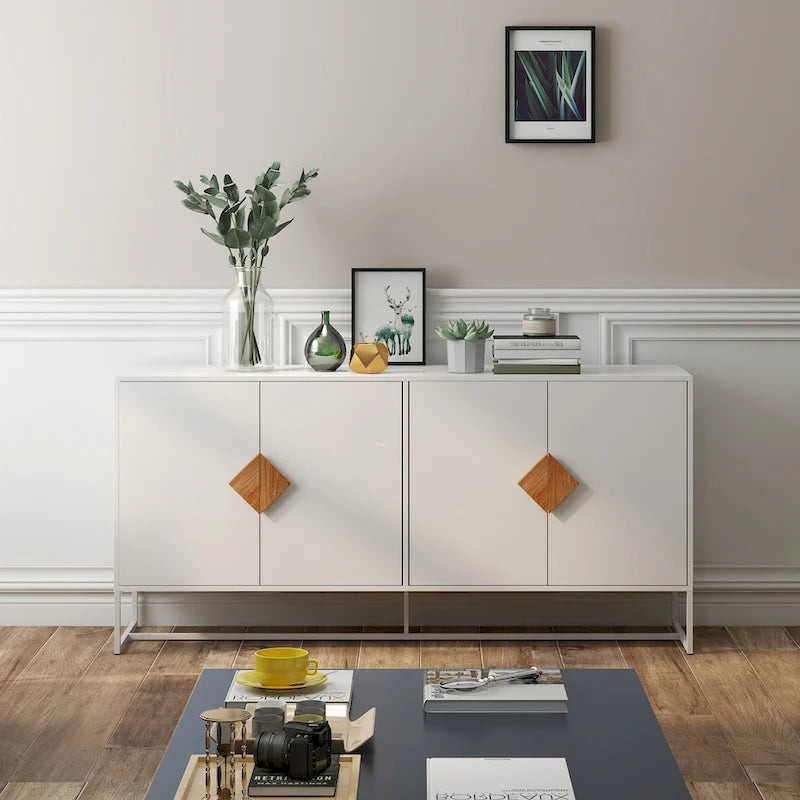 2-Door Sideboard Cabinet with Square Handles – MDF and Iron Frame
