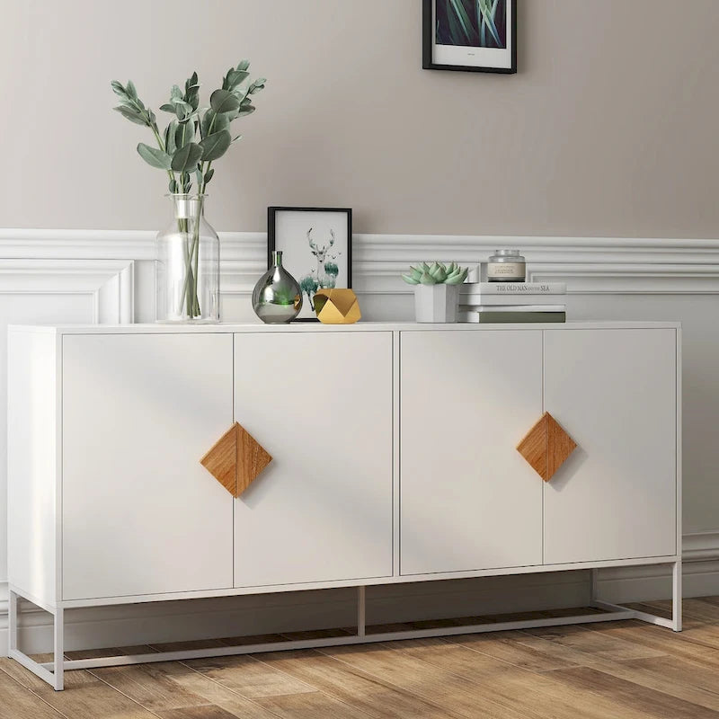 2-Door Sideboard Cabinet with Square Handles – MDF and Iron Frame