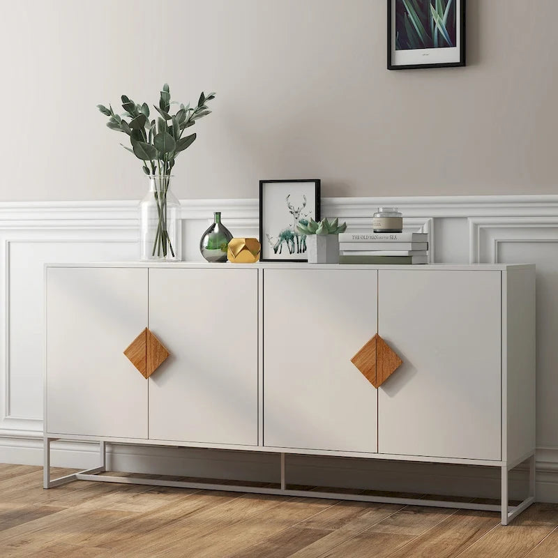 2-Door Sideboard Cabinet with Square Handles – MDF and Iron Frame