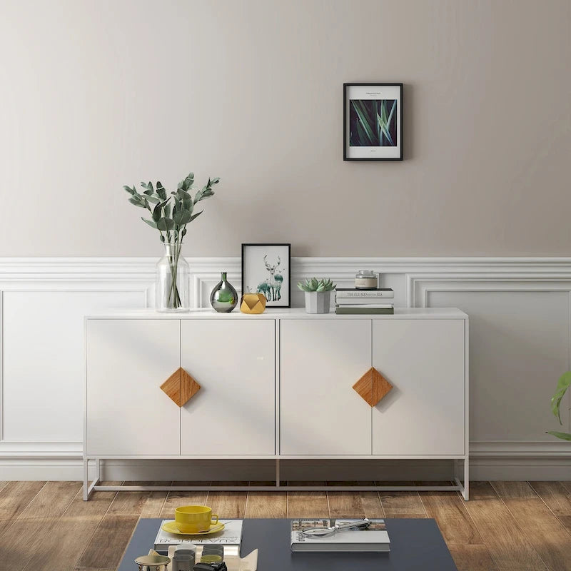 2-Door Sideboard Cabinet with Square Handles – MDF and Iron Frame