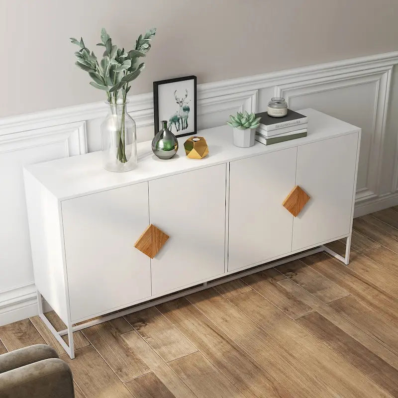 2-Door Sideboard Cabinet with Square Handles – MDF and Iron Frame