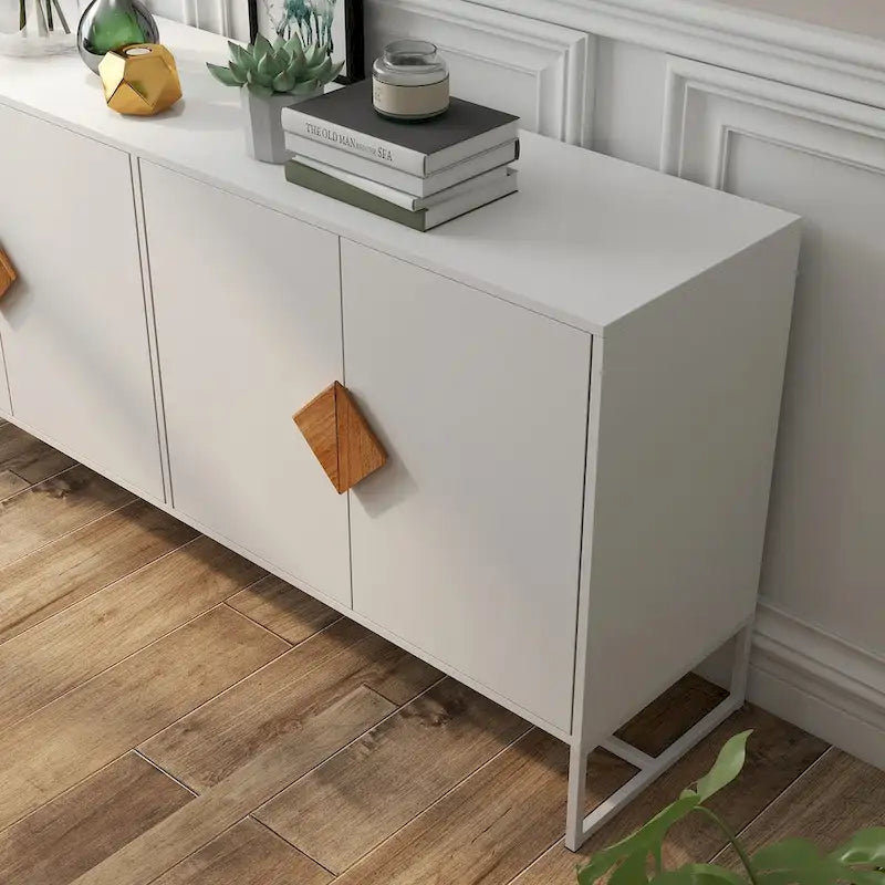 2-Door Sideboard Cabinet with Square Handles – MDF and Iron Frame