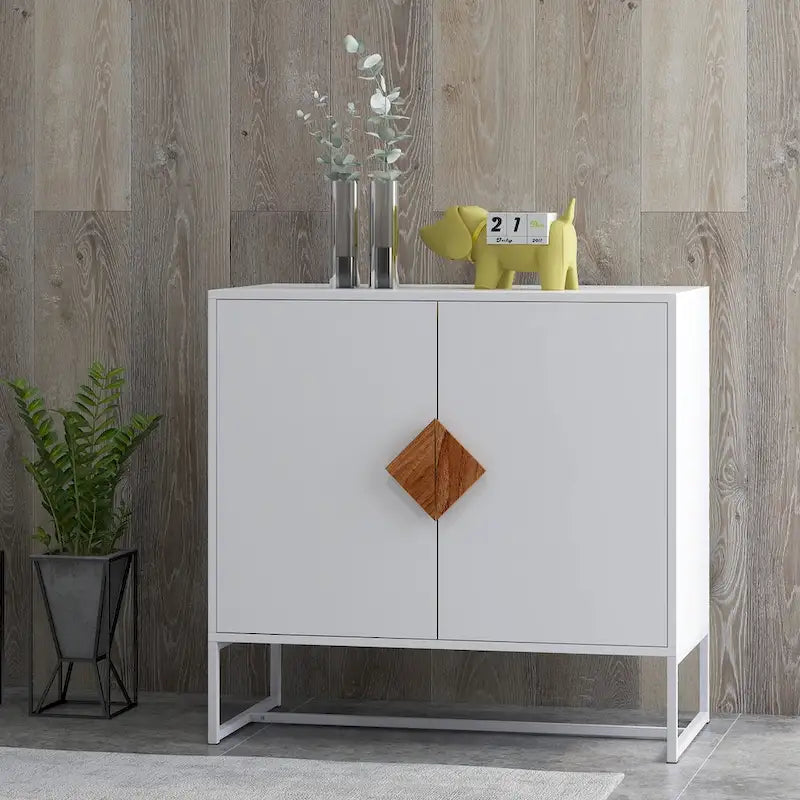 2-Door Sideboard Cabinet with Square Handles – MDF and Iron Frame
