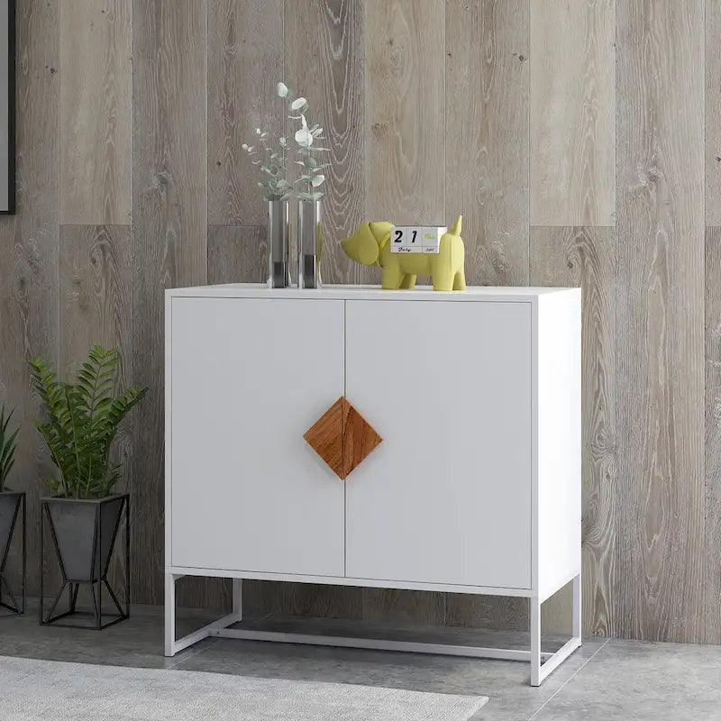 2-Door Sideboard Cabinet with Square Handles – MDF and Iron Frame