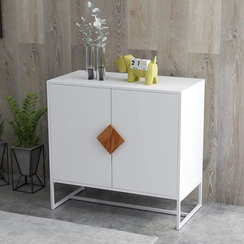 2-Door Sideboard Cabinet with Square Handles – MDF and Iron Frame
