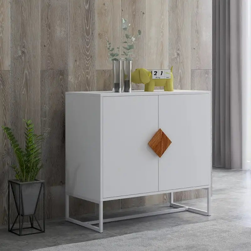 2-Door Sideboard Cabinet with Square Handles – MDF and Iron Frame