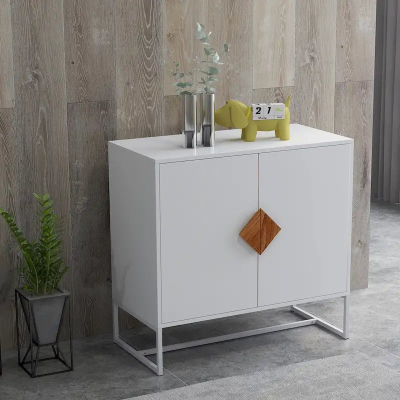 2-Door Sideboard Cabinet with Square Handles – MDF and Iron Frame