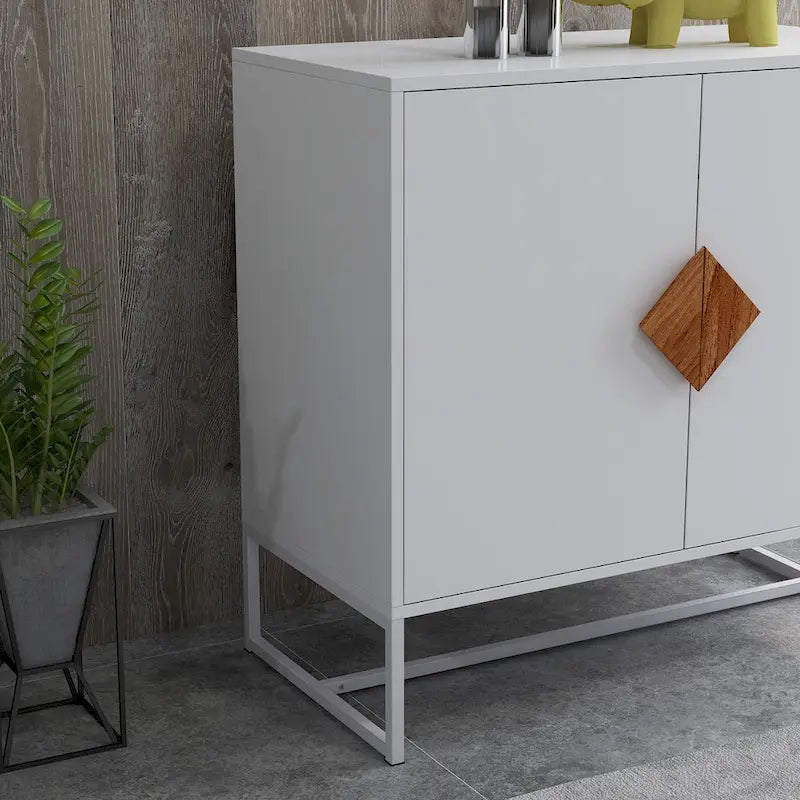 2-Door Sideboard Cabinet with Square Handles – MDF and Iron Frame