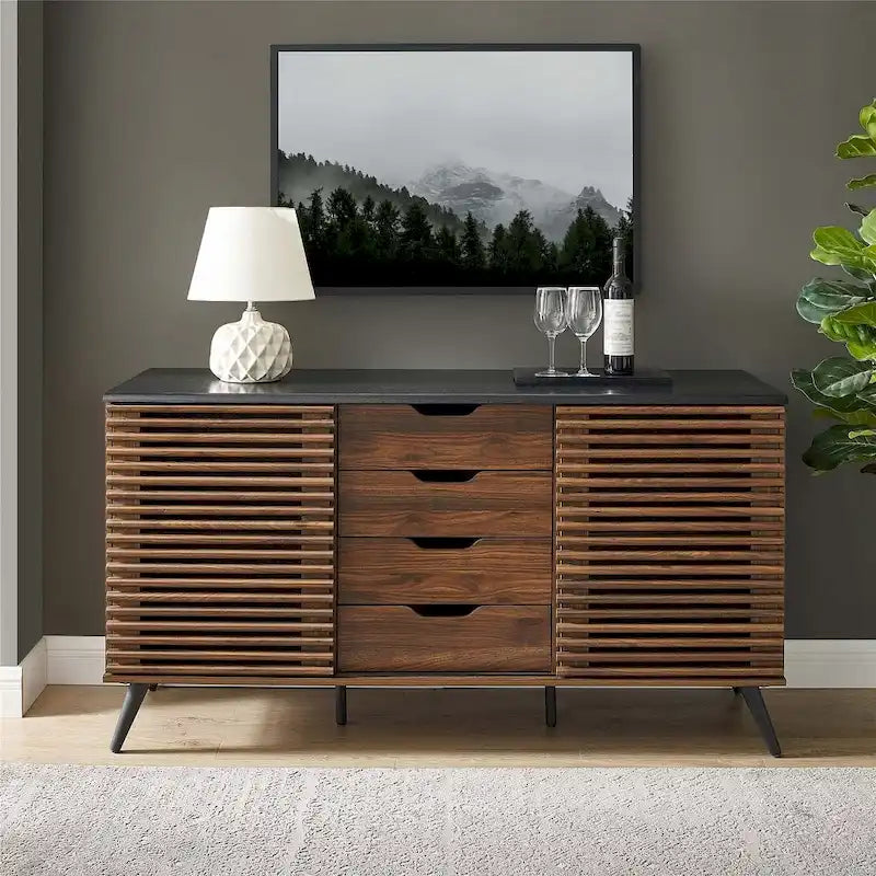 59 Modern Sideboard Storage Cabinet TV Stand with 4 Drawers and 2 Sliding Doors