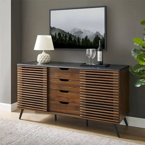 59 Modern Sideboard Storage Cabinet TV Stand with 4 Drawers and 2 Sliding Doors