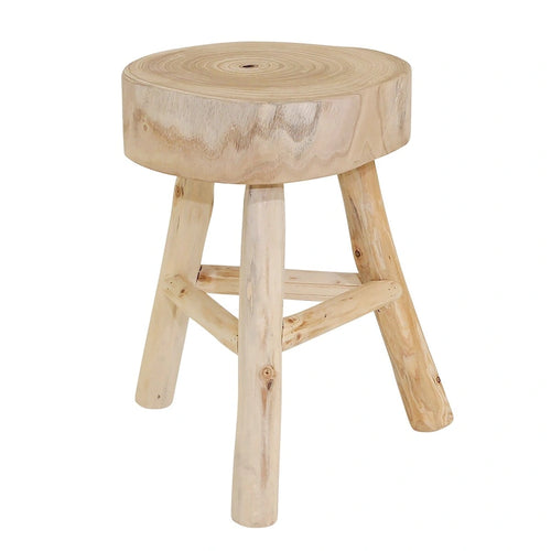 16H Wooden Stool with Live-Edge Round Top and Triangle Footrest Base, Natural Finish Perfect for Extra