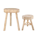 16H Wooden Stool with Live-Edge Round Top and Triangle Footrest Base, Natural Finish Perfect for Extra