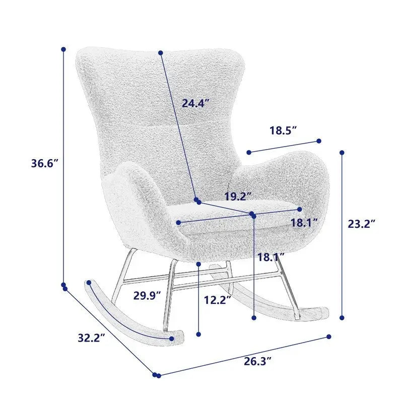 Teddy Fabric Rocking Chair with Metal Frame and Rubberwood Legs – 33"L x 26.8"W x 36.2"H