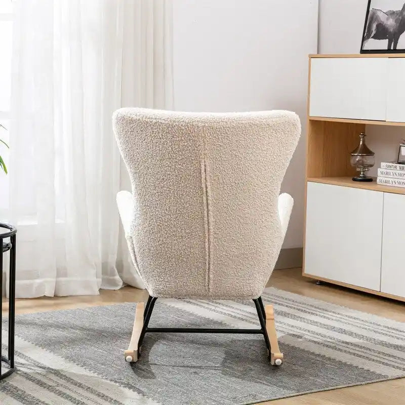 Teddy Fabric Rocking Chair with Metal Frame and Rubberwood Legs – 33"L x 26.8"W x 36.2"H