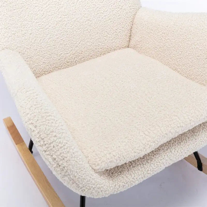 Teddy Fabric Rocking Chair with Metal Frame and Rubberwood Legs – 33"L x 26.8"W x 36.2"H