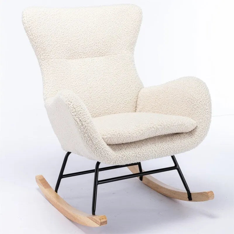Teddy Fabric Rocking Chair with Metal Frame and Rubberwood Legs – 33"L x 26.8"W x 36.2"H