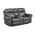 75 Inch Manual Recliner Loveseat, Storage Console, Gray Faux Leather