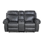 75 Inch Manual Recliner Loveseat, Storage Console, Gray Faux Leather