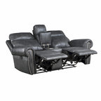 75 Inch Manual Recliner Loveseat, Storage Console, Gray Faux Leather