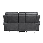 75 Inch Manual Recliner Loveseat, Storage Console, Gray Faux Leather