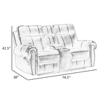 75 Inch Manual Recliner Loveseat, Storage Console, Gray Faux Leather