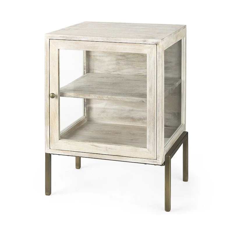 Rustic Weathered White and Gold Shadowbox Cabinet - 24 H x 22 W x 22 D
