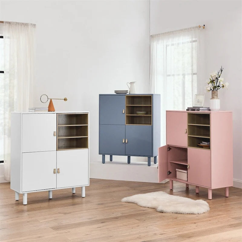 Modern Wood Sideboard Cabinet with Round Legs and Shelf