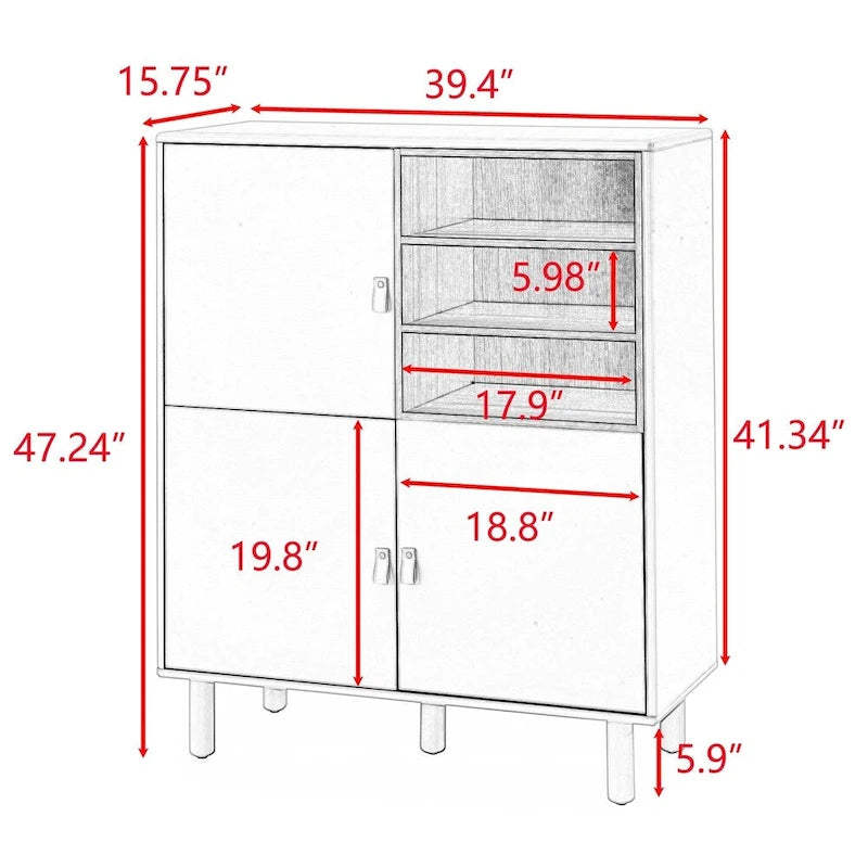 Modern Wood Sideboard Cabinet with Round Legs and Shelf
