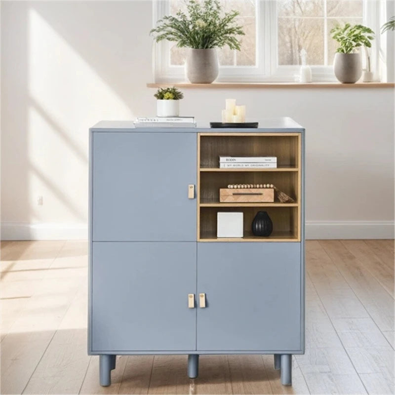 Modern Wood Sideboard Cabinet with Round Legs and Shelf