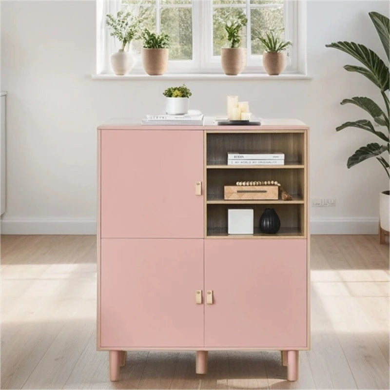 Modern Wood Sideboard Cabinet with Round Legs and Shelf