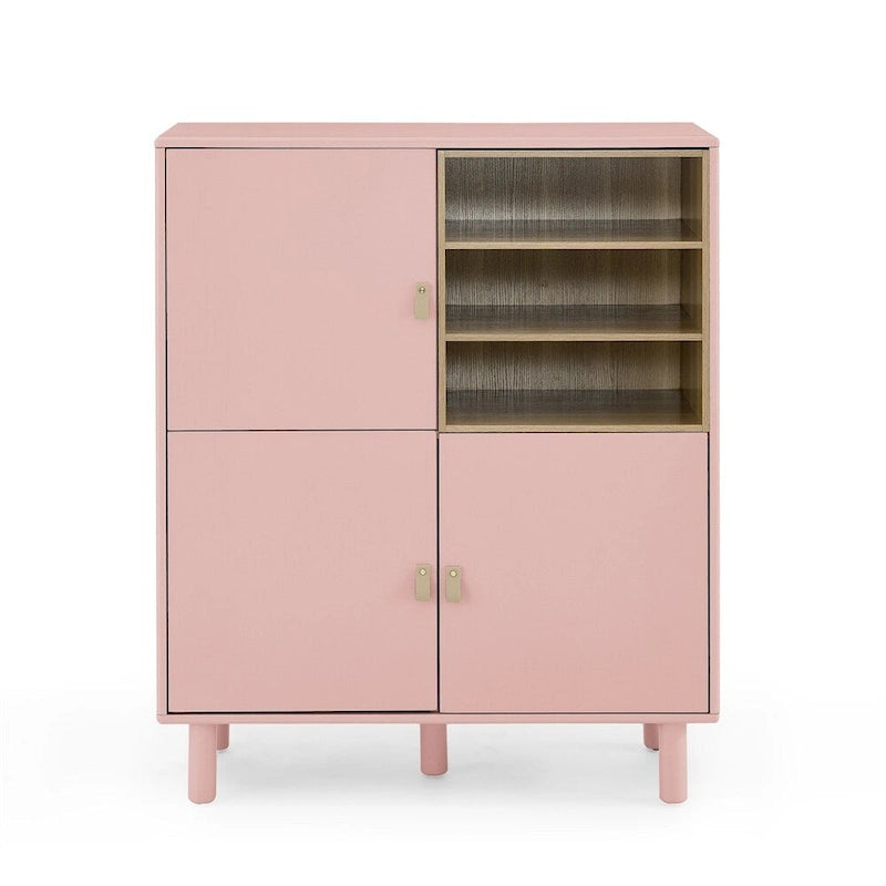 Modern Wood Sideboard Cabinet with Round Legs and Shelf