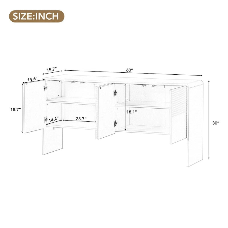 60L Large Storage Space Cabinet with 4 Doors and Rebound Device