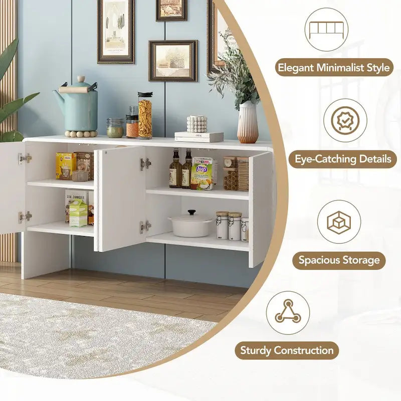 60L Large Storage Space Cabinet with 4 Doors and Rebound Device