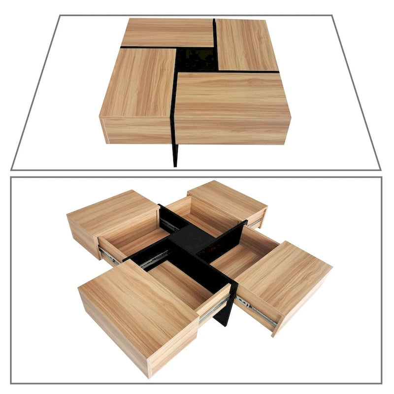 Unique Stylish Wooden Coffee Table with Sliding Extended Table Top