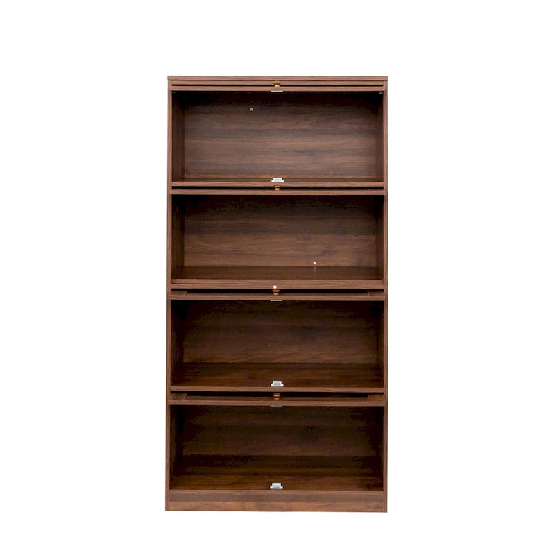 Storage Cabinet with Flip-Up Clear Glass Doors – Walnut Brown / White