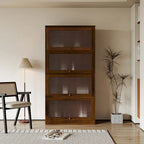 Storage Cabinet with Flip-Up Clear Glass Doors – Walnut Brown / White